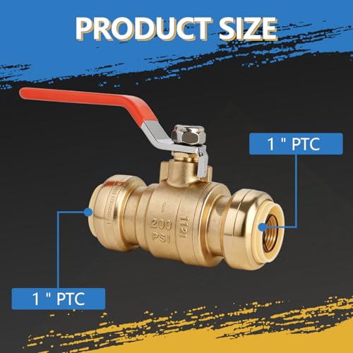 (Pack of 2) AB 1 Inch Push to Connect Ball Valve, 1 Inch Push Fit Ball Valve with Disconnect Clip, Full Port Water Shut Off Valve for Copper, CPVC, PE-RT and PEX Pipe, UPC Certified by AB - Image 2