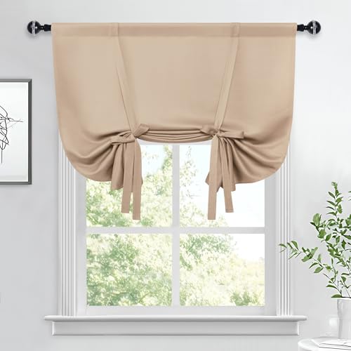 Hiasan Blackout Curtains-Tie Up Curtain Window Shade, Beige, W34 X L45