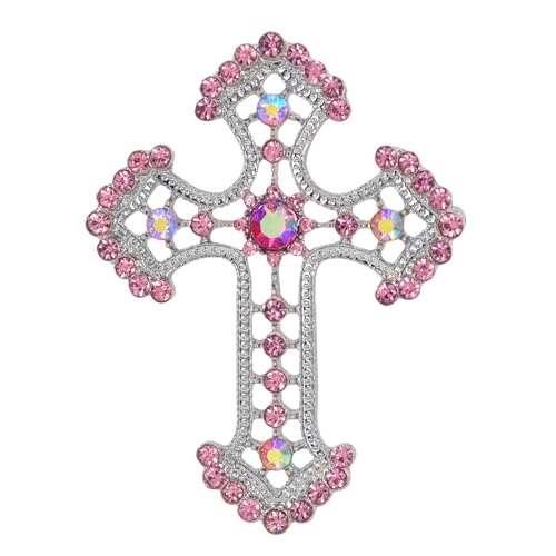 Image of Gyn&Joy Sparkle Crystal Rhinestones Holy Cross Brooch Pin Jewelry For Women Men