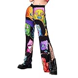 Hippie Pants for Women Y2K Graffiti Print High Slit Side Snap Button Goth Sweatpants Baggy Wide Leg...