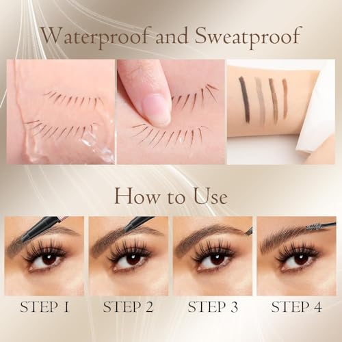 Image of 2-in-1 Eyebrow Pencil with Gel,2025 NEW Waterproof Magic Eyebrow Pencil,Dual-Ended 3D Microblading Eyebrow Pen with 4 Tip & Eyebrow Brush, Makeup Long-Lasting Eyebrow Pen for Women (Brown)