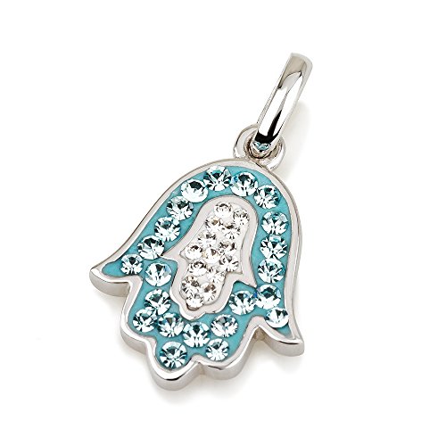 Pendentif Hamsa en argent et cristaux azure, le collier idéal du quotidien au dîner