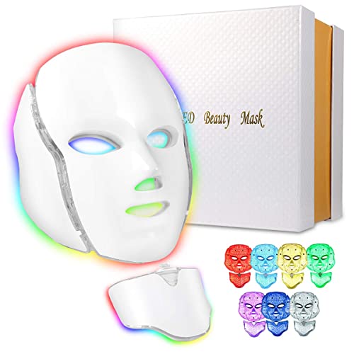 Photon Skin Rejuvenation Face & Neck Mask | LED Photon Red Blue Green Therapy 7 Color Light Treatment Anti Aging Spot Removal Wrinkles Whitening Facial Skin Care Mask