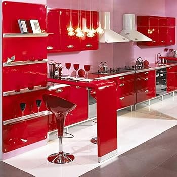 Image of CREON Glossy Red Wallpaper Peel and Stick Vinyl Waterproof Self Adhesive Wall Sticker for Kitchen Countertops, Cupboard, Cabinet, Wardrobe, Bedroom(in 24X96, RED Glossy WP)