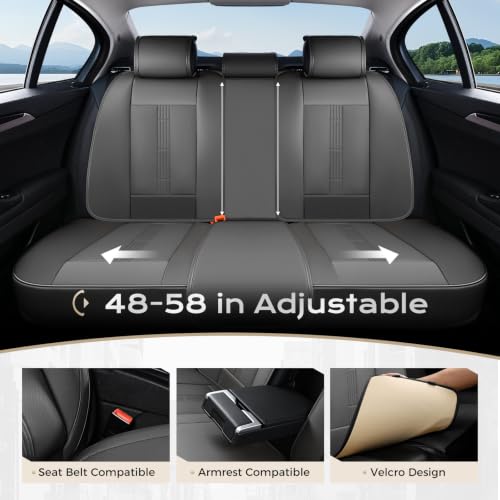 Image of Coverado Car Seat Covers Full Set, Front Seat Covers with Lumbar Support and Back Seat Cover Waterproof Leather Automotive Seat Cover, Universal Car Interior Protectors Cushion for Most Cars