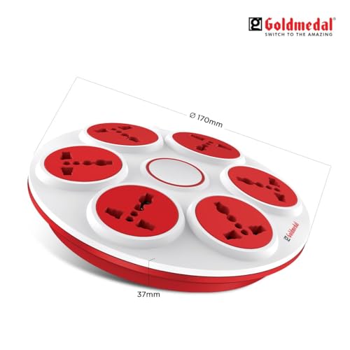 Image of COPPE-RICO Goldmedal 360 Degree Power Strip (White) Pack of 1, 6-Outlet International Sockets, 3-Pin 2 Meter Cable, Master Switch with Led Light Indicator and Overload Protector for Home & Office