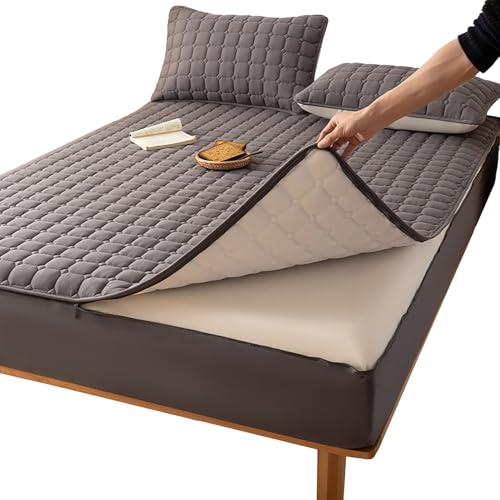 Funda de Colchón 6 Lados 150x200 180x200 160x200 con Cremallera – Microfibra Transpirable Lavable, Protector Acolchado de Fácil Desmontaje – Sin Funda de Almohada(Gris,80x190x35cm)