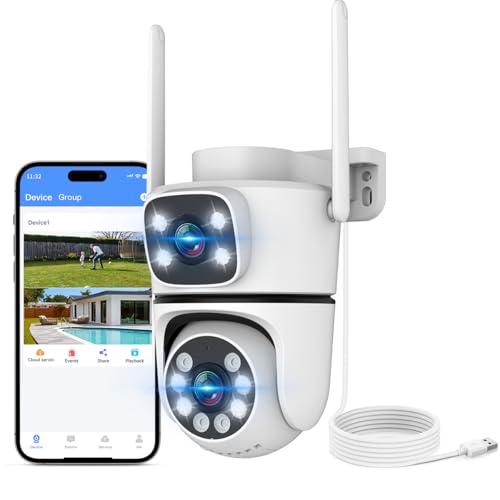 OHWOAI Cámara de seguridad inalámbrica de doble lente de 5 MP para exteriores, 2.4 g/5 g, WiFi PTZ, cámaras de vigilancia con seguimiento automático de movimiento
