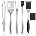 HaSteeL BBQ Grill Accessories 6PCS, Heavy Duty Barbecue Tools Set for Outdoor Grilling Cooking Camping, Stainless Steel Grill Spatula, Tong, Meat Fork, Basting Brush, Cleaning Brush, Man’s Gift