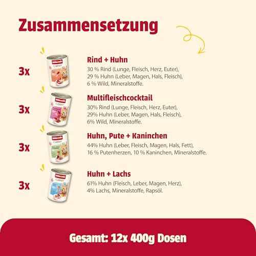 animonda Carny Adult Gourmet Selection, Mixpack (12x400g), Katzennassfutter für ausgewachsene Katzen, Nassfutter mit 100% frischen, fleischlichen Zutaten, Katzenfutter ohne Getreide und Zucker