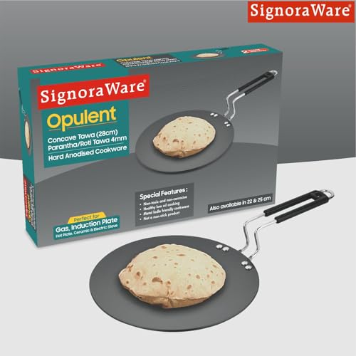 Image of Signoraware Opulent Concave Non Stick Roti Tawa | Gas & Induction Compatible | Prevent Sticking & Burning | Best for Everyday Use | Ideal for Making Chapatis, Dosa, Paratha & Pancakes (28cm | Steel)