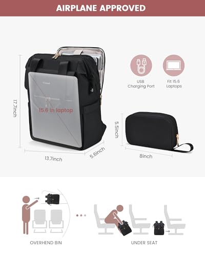 Image of LOVEVOOK Laptop Backpack for Women, 15.6 Inch Work Laptop Bag with USB Port, Fashion Teacher Nurse Backpack Purse, Waterproof Travel Computer Backpack with Organizer Bag, 2PCS