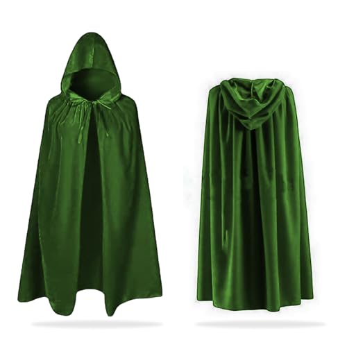UILYNIU Grün Vampir Umhang mit Kapuze Umhang Lange SAMT Cape Vampir Kostüm Halloween Weihnachten Erwachsener Unisex Mittelalter Pagan Fasching Cosplay Party Halloween Kostüm (Grün)