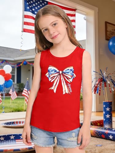 Image of CAZYCHILD Girls American Flag Tank Tops Boys 4th of July Shirts USA Summer Sleeveless Tee Independence Day Outfit 5-14y