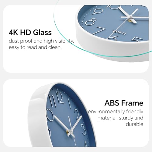 10inch Blue Silent Wall Clock Modern Quartz Battery Operated Kitchen Decor by WISKALON - Used condition - Image 3