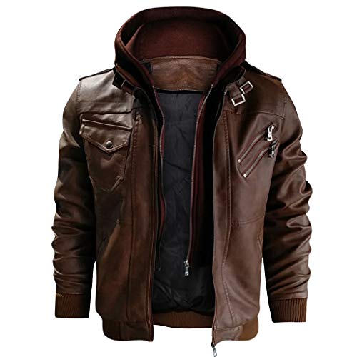 Cardigo Autumn Winter Hoodie Hat Detachable Pure Color Imitation Leather Coat Men Jacket #TOP3