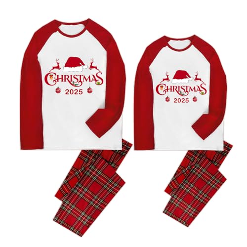 Merry Chrismtas Family Matching Pajamas Set Long Sleeves Top and Long Plaids Pants Set2