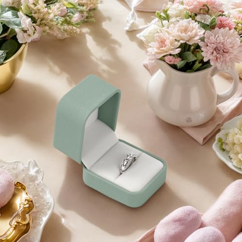 Ring Box Green Velvet Ring Gift Box Wedding Jewelry Gift Box for Birthday, Proposal,Wedding, Valentine's Day ((Green)