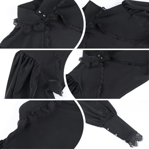Image of Women Gothic Crop Top Shirt Y2K Black Bell Sleeve Shawl Cardigan