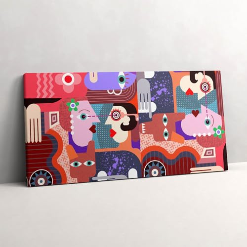Peinture murale visages abstraits 140x70cm pour habiller un grand mur vide avec élégance