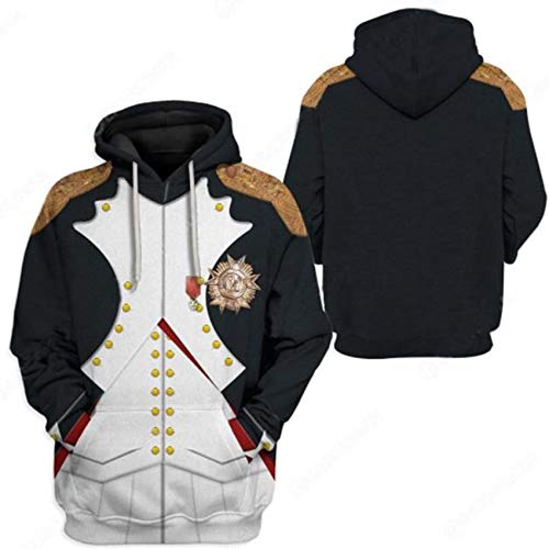 Image of Uyecos Historical Hoodie Revolutionary War Uniform Top | Historical Figure Print, Military Uniform Print, for Historical Reenactment, Halloween Cosplay