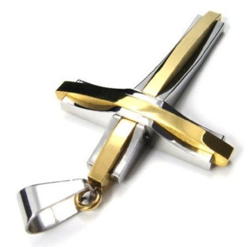 U2U Jewelry Stainless Steel High Polish Surface Cross Necklace Pendant With 2 Chains #TOP2