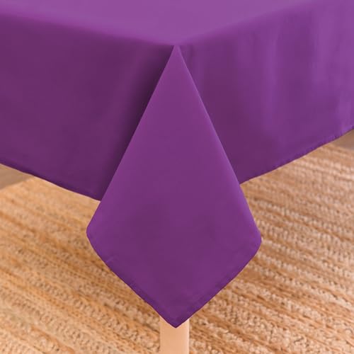 Encasa XO Nappe Taille 140x180 cm | Tissu en Toile de Coton | Couleur Unie Violet | Nappe de Salle à Manger pour la décoration - Lavable en Machine