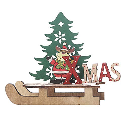 Preisvergleich Produktbild Ordertown Weihnachtsdekoration, Holzschlitten, Weihnachtsmann, Schneemann, Elch, Baum-Anhänger, Weihnachten, Heimdekoration Elk#