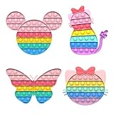 BlueMelon 4-Pack Pop It Fidget Toy Set – Includes Butterfly, Mouse, Kitty Cat Pop It – Fun Sensory Toys for Stress Relief and Focus