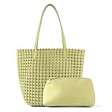 ZOSIVEB Woven Bag for Women Vegan Leather Tote Bag Large Summer Beach Travel Handbag and Clutch Retro Handmade Shoulder Bag (Green)