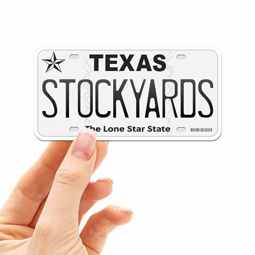 Texas License Plate Decal - Choose from 50+ TX Cities - Texas Bumper Sticker for Car - Houston Austin Dallas San Antonio Decals for Hydroflask Water Bottle (Stockyards)