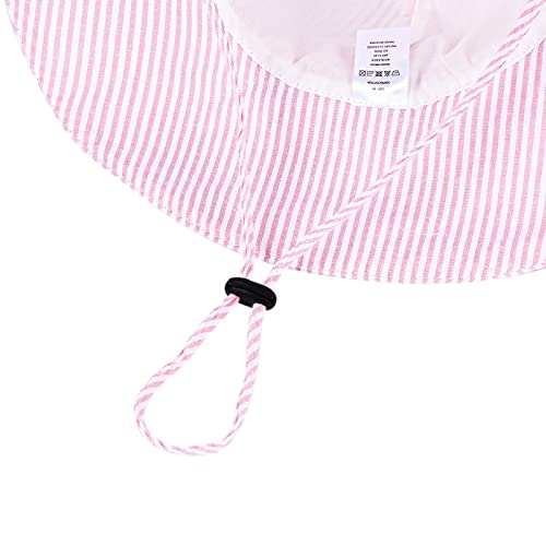 Baby Girl Sun Hat Upf 50+ Outdoor Floppy Uv Ray Sun Protection Wide Brim Toddler Beach Hat (6-12 Months, 035C-Pink Stripe+Bow) #TOP5