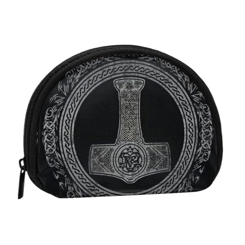 Thor'S Hammer Mjolnir Viking Runes Norse Mythology Coin Purse Wallet Bag Cash Change Shell Pouch