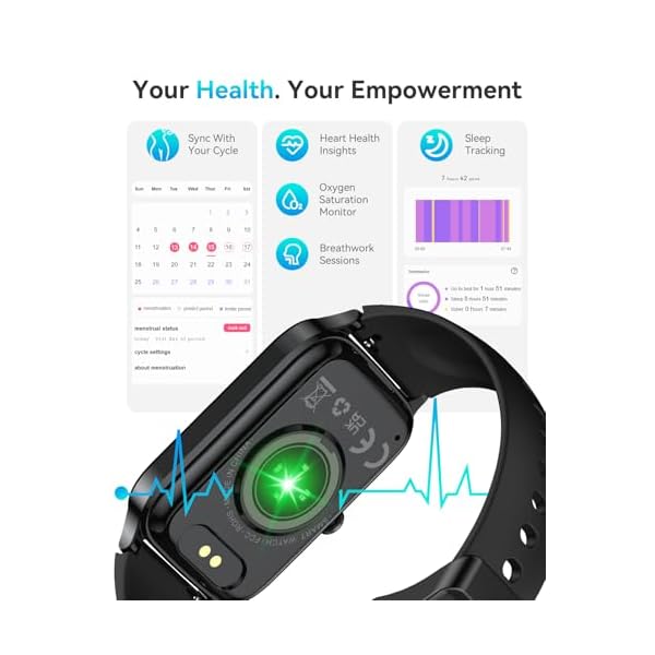 Fitness Tracker for Women Men, Activity Smart Watch Compatible with Android iPhone, Step Counter with 110+ Sports, Sleep Monitor, Calorie Counter, IP68 Waterproof (Black, 1.57) - Image 3