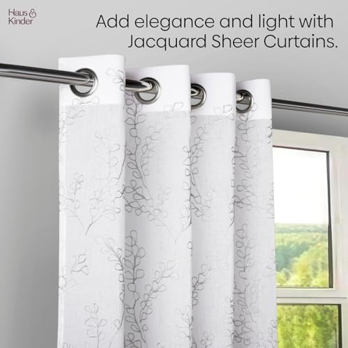 Image of haus & kinder Curtains 7 feet Long | Embroidery Sheer Curtains 7 Feet Long Pack of 1 | Door Curtains 7 feet Light-Filtering & Breathable Sheer Curtains (Sketch Vine, 114x213cm)