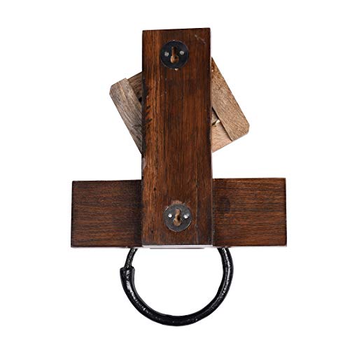 Image of Aakriti Art Creations Madhubani Art Wooden Towel Holder | Handcrafted Wooden | Matte Finish Natural Brown Wall Mounted Towel Holder for Bath & Wash Area