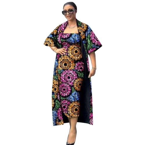 African Clothes for Women Ankara Print Slim Dress and Short Sleeve Long Coat Dashiki Casual Attire4