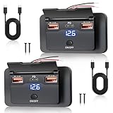 SRunDe 2 Stück 51W 3 Port 12V USB Steckdose Aufbau 36W PD & USB 5V 2,1A Einbausteckdose 12v Wohnmobil Ladebuchse Einbau Kfz mit Tastschalter Spannungsanzeige für Bus Wohnmobil LKW Marine Golf Cart