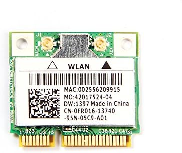 Rear view of the Dell DW1397 Broadcom Wireless Card, showing the MAC address, model number DW:1397, and antenna connectors.