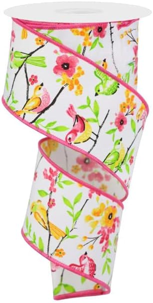 Craig Bachman 2.5 Birds Floral Branches Ribbon: White (10 Yards) Craft Floral Arrangement Gift Wrapping Wired Edge Ribbon