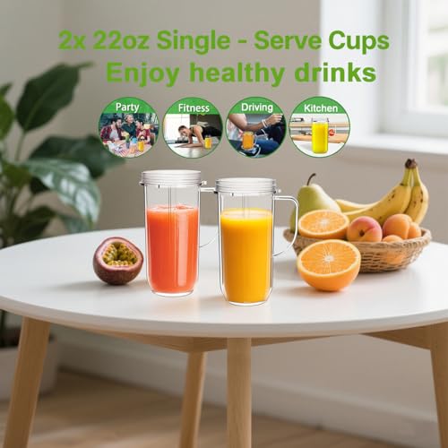 22oz Mug Cups for Magic Bullet Blender Mixer Juicer 250W MB 1001 MBR-1701 MBR-1101 MB50200C, Replacement Parts for Magic Bullet Blender Cups, BPA-Free & Dishwasher Safe (2 Pack) by Yur1help - Image 6