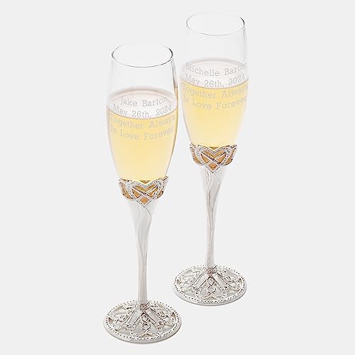 THINGS REMEMBERED Personalized Infinity Heart Engraved Wedding Champagne Glass Flutes, Set of 2(Free Customization)