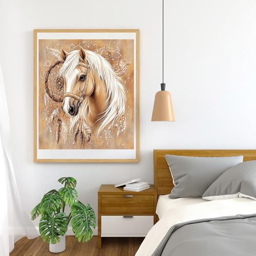 Image of Moohue 14ct Counted Cross Stitch Kits for Adults Indian Horse Animal Printed Stamped Cross Stitch Patterns Kits Cross Stitch Supplies (Indian Horse)