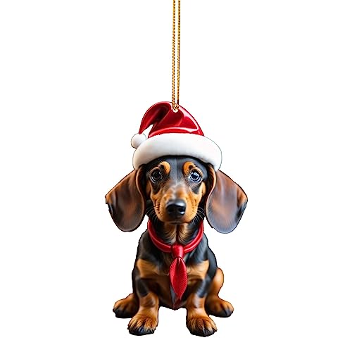 Dackel Deko Acryl Weihnachtsschmuck Dackel Weihnachtsdeko Christmas Decorations Hund Weihnachten Baumschmuck Weihnachtsdekoration für Zuhause und Auto Lustige Weihnachtskugeln Weihnachtsdackel