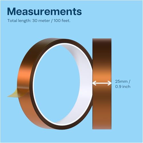 Image of MMOBIEL Heat Tape for Sublimation & Electronics Polyimide Tape 1 inch x 100ft (25mm x 30m) - High Temp up to 536F, ESD Tweezer Included - for Heat Press, 3D Printing, Soldering, HVAC