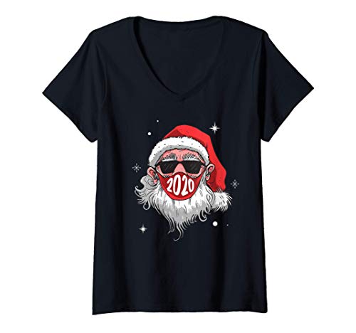 Donna Santa Claus Wearing a Mask - Christmas 2020 Funny Humor Maglietta con Collo a V