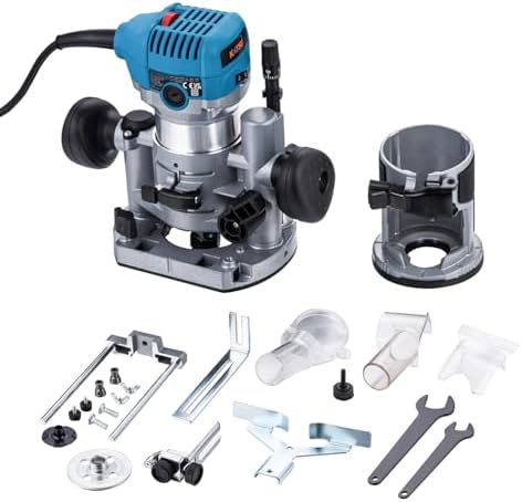 Bild 1 - KATSU Tools Elektrohobel/Trimmer Holz 710 W – Soft-Start, Eintauchbasis, Aluminiumgehäuse, 3 Spannzangen (1/4″, 6 mm, 8 mm) Heimwerken