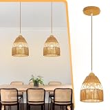 OTeedo 2 Pack Boho Rattan Pendant Light Kitchen Island,Farmhouse Chandeliers Adjustable Height Hanging lamp for Dining Room,Kitchen Ceiling Lights Fixtures with Hand Woven Wicker Lampshade Lighting