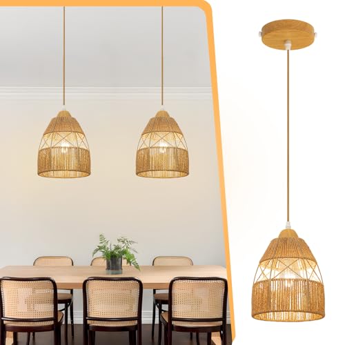 OTeedo 2 Pack Boho Rattan Pendant Light Kitchen Island,Farmhouse Chandeliers
