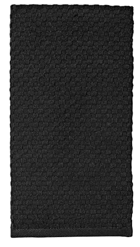 Cotton Craft - 8 Pack - Euro Cafe Waffle Weave Terry Kitchen Towels - 16X28 Inches -Black - 420 Gsm Quality -Ringspun 2 Ply Cotton - Highly Absorbent Low Lint - Multi Purpose #TOP2